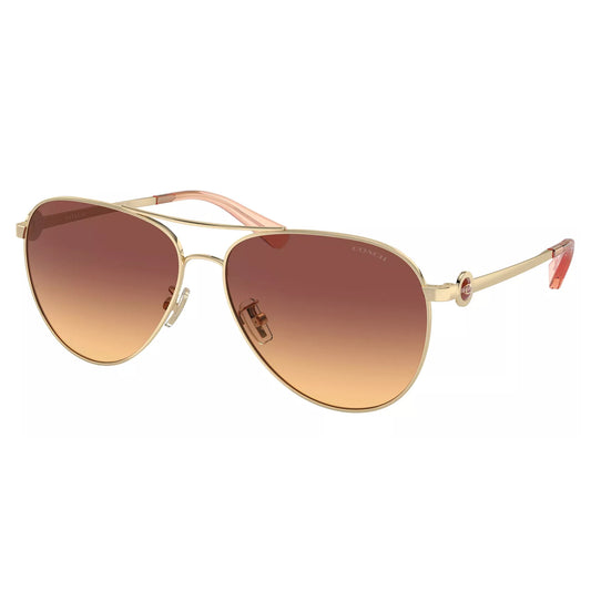 Coach Women's Shiny Lt Gold-Tone Aviator w/ Double Gradient Lens HC7128-90057858