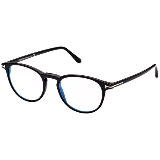 Tom Ford Men's Shiny Black Blue Block Round Eyeglasses FT5803-B-001-49