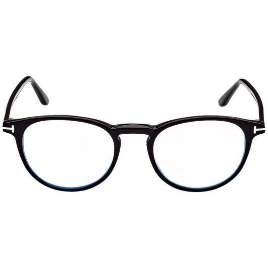 Tom Ford Men's Shiny Black Blue Block Round Eyeglasses FT5803-B-001-49