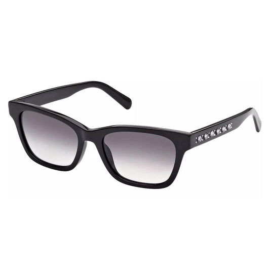 Swarovski Women's Shiny Black Rectangle Sunglasses w/ Gradient Lens - SK0374 01B